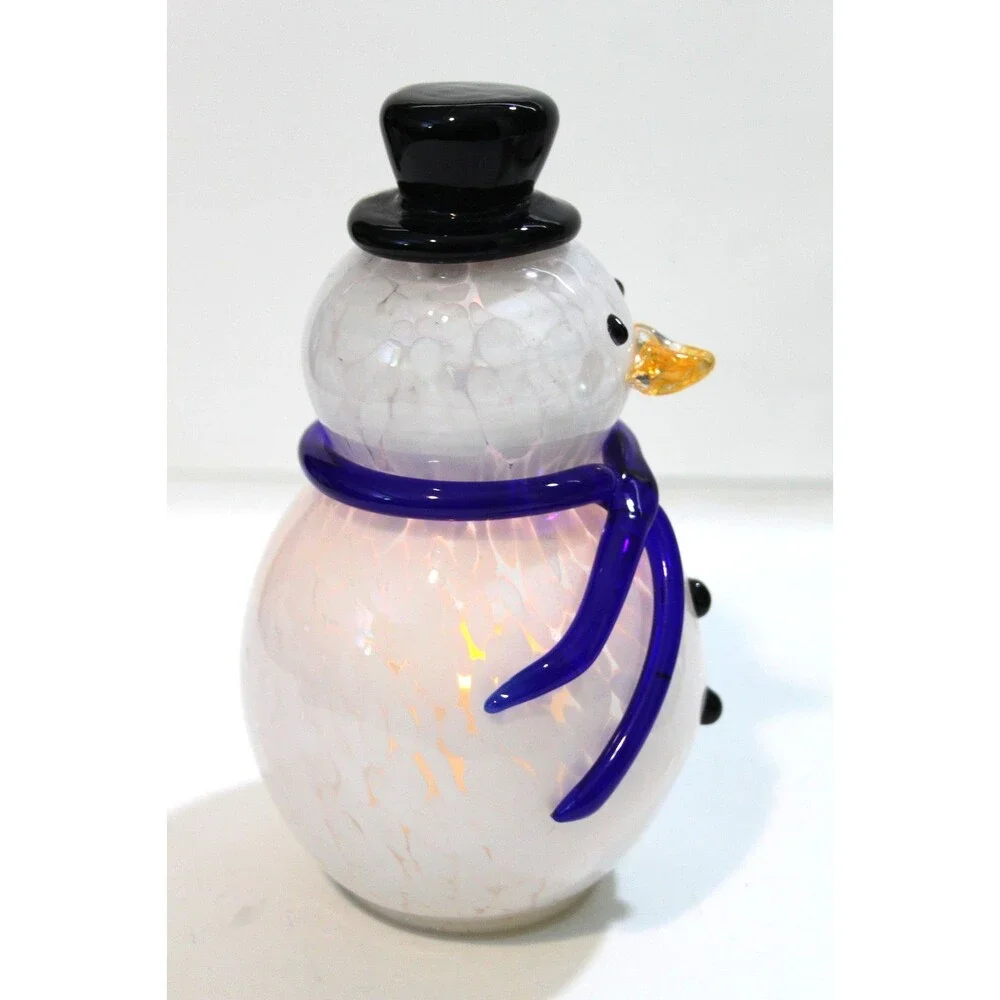 Hand Blown Art Glass Light Up Winter Holiday Snowman Christmas Figurine Decor